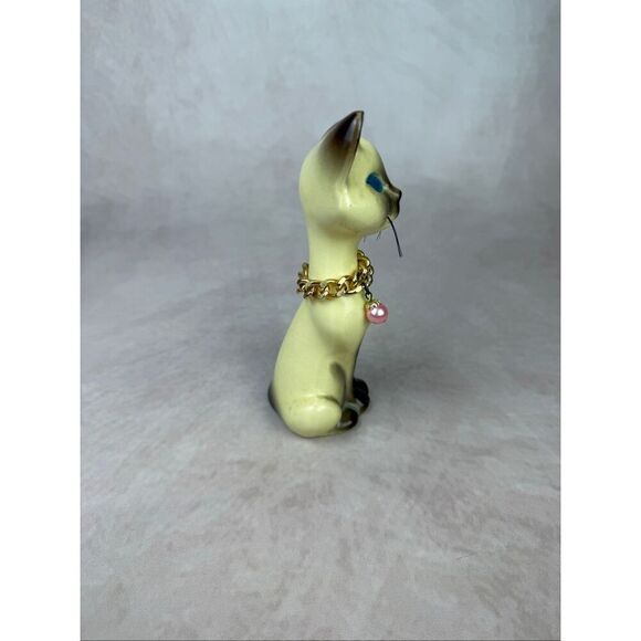 Vintage Siamese Cat Figurine 1970s Mod MCM Jeweled Eyes Ceramic Rare - Picture 6 of 8